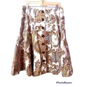 Cabi NWOT Paisley Pink Brown White Fit Flare Skirt 100% Cotton Women’s Sz 12